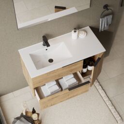 Banyetti Celtic Duo 1000mm Wall Hung Vanity Unit with Door & Basin - Ostippo Oak in Light Oak - thumbnail 5