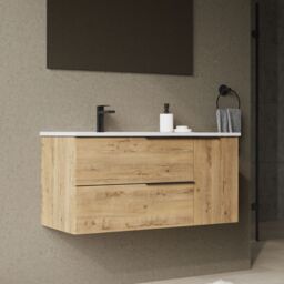 Banyetti Celtic Duo 1000mm Wall Hung Vanity Unit with Door & Basin - Ostippo Oak in Light Oak - thumbnail 9