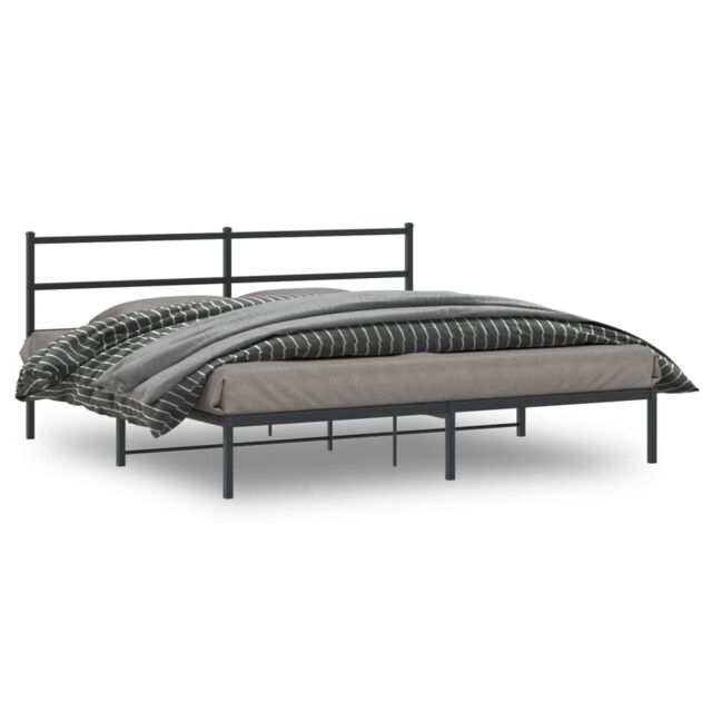 Berkfield Home Metal Bed Frame without Mattress with Headboard Black 193x203cm - Size: 193x203 cm - image 1