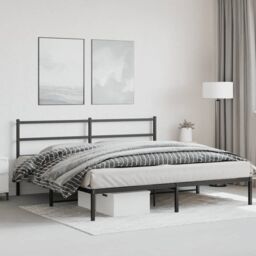 Berkfield Home Metal Bed Frame without Mattress with Headboard Black 193x203cm - Size: 193x203 cm - thumbnail 4