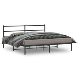 Berkfield Home Metal Bed Frame without Mattress with Headboard Black 193x203cm - Size: 193x203 cm - thumbnail 1