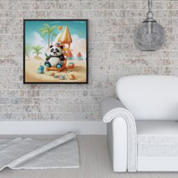 "Warren Reed - Designer Panda On A Beach Holiday Framed Canvas in Black - Size: W16"" x H16""" - thumbnail 2