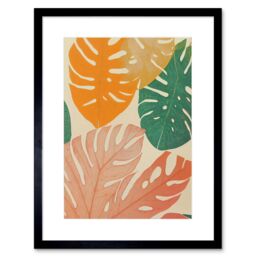 "Artery8 Wall Art Print Pastel Monstera Leaves Botanical Artwork Framed 9X7 Inch in Black - Size: W7"" x H9""" - thumbnail 1