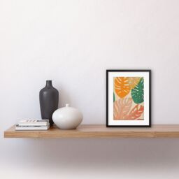 "Artery8 Wall Art Print Pastel Monstera Leaves Botanical Artwork Framed 9X7 Inch in Black - Size: W7"" x H9""" - thumbnail 2