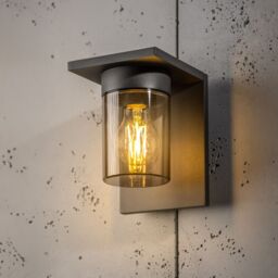 CGC Lighting 'Avery' Anthracite Grey E27 Outdoor Wall Light Lantern Smoked Diffuser IP54 in Dark Grey - thumbnail 1