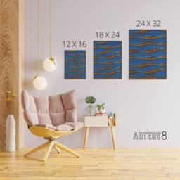 "Artery8 Vintage Pattern Feathers on Blue Canvas Wall Art Print Korin - Size: W18"" x H24""" - thumbnail 4