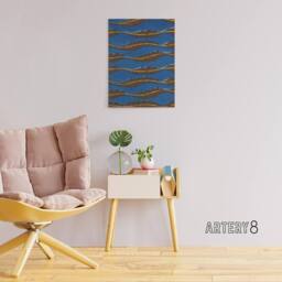 "Artery8 Vintage Pattern Feathers on Blue Canvas Wall Art Print Korin - Size: W18"" x H24""" - thumbnail 3
