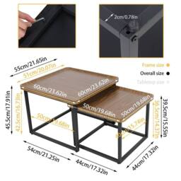 Kelvenix Nordic Style Walnut Nesting Coffee Tables Set of 2 Side Table in Brown - Size: 100 cm x 100 cm - thumbnail 2