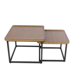 Kelvenix Nordic Style Walnut Nesting Coffee Tables Set of 2 Side Table in Brown - Size: 100 cm x 100 cm - thumbnail 1