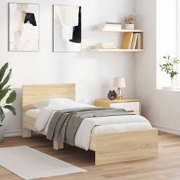 Berkfield Home Bed Frame Frame with Headboard Sonoma Oak 75x190 cm Small Single in Light Tan - thumbnail 2