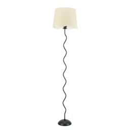 ValueLights Wiggle Black Metal Stem Floor Lamp with Linen Scallop Trim Tapered Lamp Shade in White - thumbnail 2