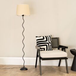 ValueLights Wiggle Black Metal Stem Floor Lamp with Linen Scallop Trim Tapered Lamp Shade in White - thumbnail 4