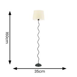 ValueLights Wiggle Black Metal Stem Floor Lamp with Linen Scallop Trim Tapered Lamp Shade in White - thumbnail 6