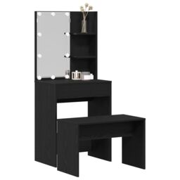 Berkfield Home Dressing Table Set with LED Black Oak Engineered Wood - thumbnail 3