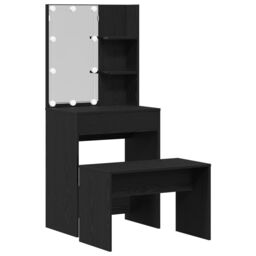 Berkfield Home Dressing Table Set with LED Black Oak Engineered Wood - thumbnail 2