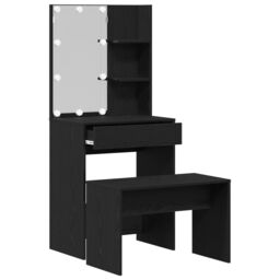 Berkfield Home Dressing Table Set with LED Black Oak Engineered Wood - thumbnail 5