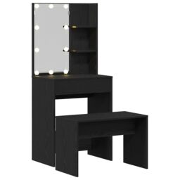 Berkfield Home Dressing Table Set with LED Black Oak Engineered Wood - thumbnail 4