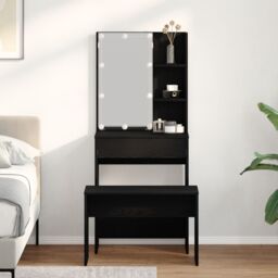 Berkfield Home Dressing Table Set with LED Black Oak Engineered Wood - thumbnail 1