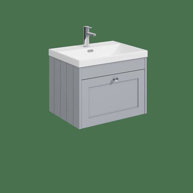 Balterley 600mm Wall Hung 1 Drawer Unit, Thin Edge Basin 1 Tap Hole Satin Grey - image 1