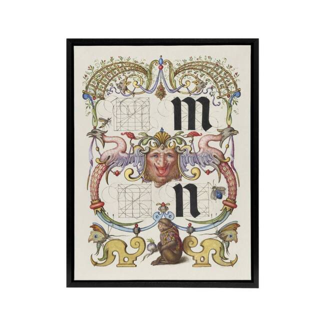 "Artery8 Pictorial Letter Guide M & N Calligraphy Framed Canvas Wall Art in White - Size: W18"" x H24""" - image 1