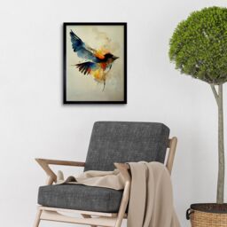 "Artery8 Watercolour Paint Of Colourful Flying Bird 12x16"" Framed Art Print - Size: W12"" x H16""" - thumbnail 2