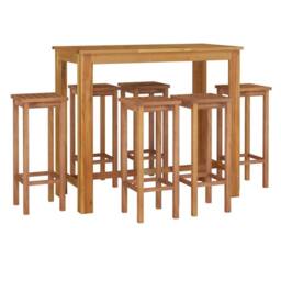 Berkfield Home 7 Piece Garden Bar Set Solid Wood Acacia in Brown - thumbnail 3