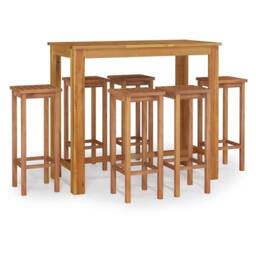Berkfield Home 7 Piece Garden Bar Set Solid Wood Acacia in Brown - thumbnail 2