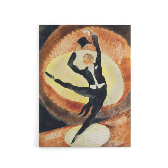 "Artery8 Acrobatic Male Dancer with Top Hat Demuth Canvas Wall Art Print in Brown - Size: W12"" x H16""" - image 1