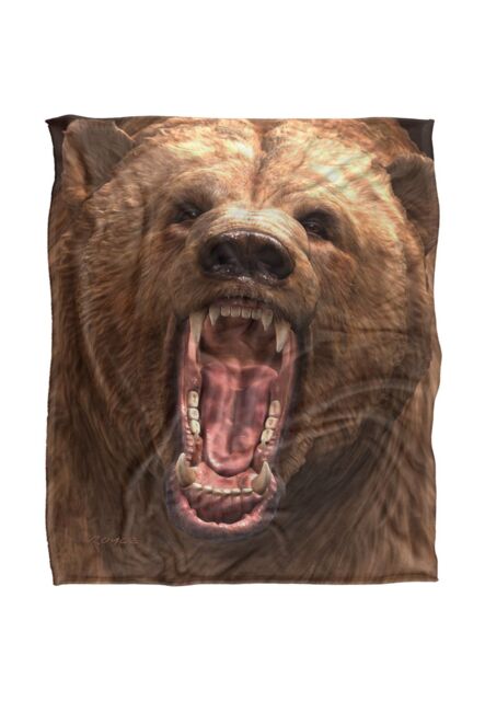 JQ Licensing Royce Mcclure Grizzly Bear Head Silky Touch Super Soft Throw Blanket 152 X 127 cm in White - image 1