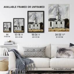 Artery8 Church at Head Tide Maine Marsden Hartley Framed Wall Art Print in Grey - Size: A4 - thumbnail 3