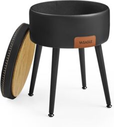 VASAGLE Round Storage Ottoman Dressing Stool Synthetic Leather Steel Legs in Black - thumbnail 9