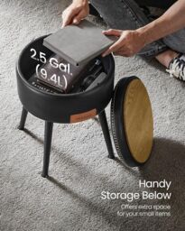 VASAGLE Round Storage Ottoman Dressing Stool Synthetic Leather Steel Legs in Black - thumbnail 7
