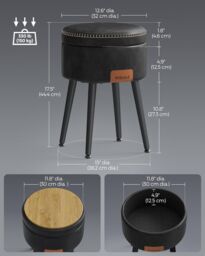 VASAGLE Round Storage Ottoman Dressing Stool Synthetic Leather Steel Legs in Black - thumbnail 2