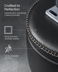 VASAGLE Round Storage Ottoman Dressing Stool Synthetic Leather Steel Legs in Black - thumbnail 4