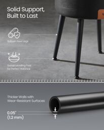 VASAGLE Round Storage Ottoman Dressing Stool Synthetic Leather Steel Legs in Black - thumbnail 6