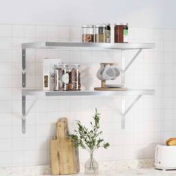 Berkfield Home Wall Shelves 2 pcs 75x40 cm Silver Stainless Steel - thumbnail 1