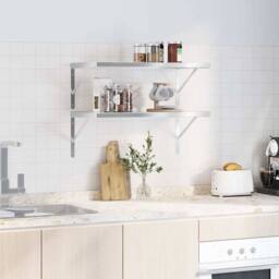 Berkfield Home Wall Shelves 2 pcs 75x40 cm Silver Stainless Steel - thumbnail 3