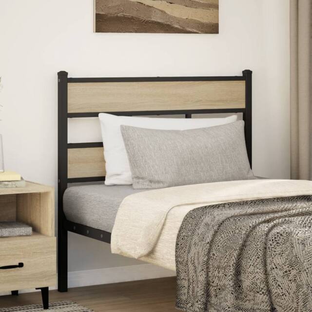 Berkfield Home Headboard Sonoma Oak 107 cm Iron & Engineered Wood in Brown - image 1