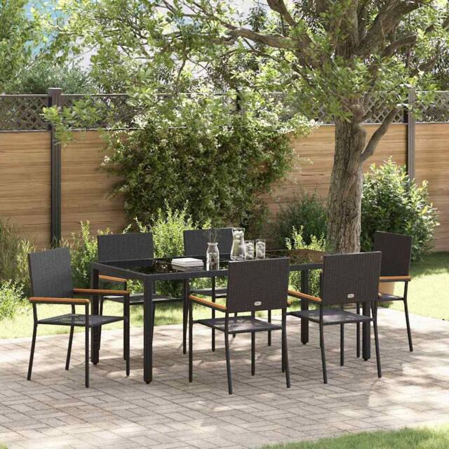 Berkfield Home 7 Piece Garden Dining Set Black Poly Rattan - image 1