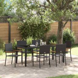 Berkfield Home 7 Piece Garden Dining Set Black Poly Rattan - thumbnail 1
