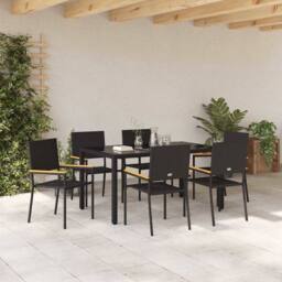 Berkfield Home 7 Piece Garden Dining Set Black Poly Rattan - thumbnail 4
