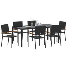 Berkfield Home 7 Piece Garden Dining Set Black Poly Rattan - thumbnail 3