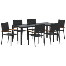Berkfield Home 7 Piece Garden Dining Set Black Poly Rattan - thumbnail 2