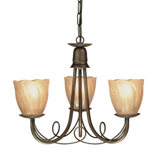 Loops 3 Bulb Chandelier Hanging Pendant LIght Black Gold LED E14 60W Bulb