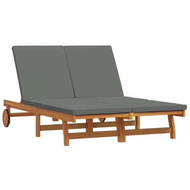 Berkfield Home Double Sun Lounger with Wheels & Cushion - Solid Acacia Wood in Brown - image 1