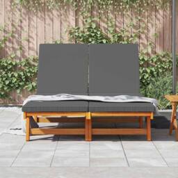 Berkfield Home Double Sun Lounger with Wheels & Cushion - Solid Acacia Wood in Brown - thumbnail 3
