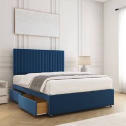 "BSSPOKE Brooke Plush Divan Bed 24""Headboard 2 Drawers Footend & No Mattress in Blue - Size: Double" - thumbnail 2