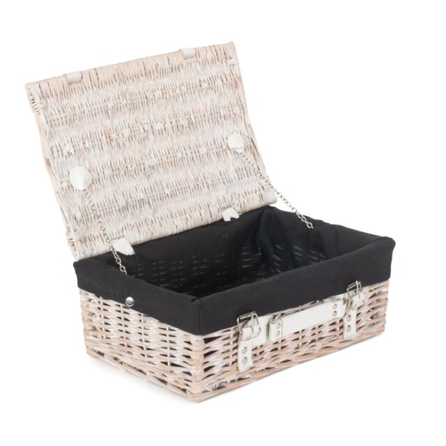 Red Hamper Wicker 35cm White Picnic Basket with Cotton Lining in Black - image 1