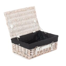 Red Hamper Wicker 35cm White Picnic Basket with Cotton Lining in Black