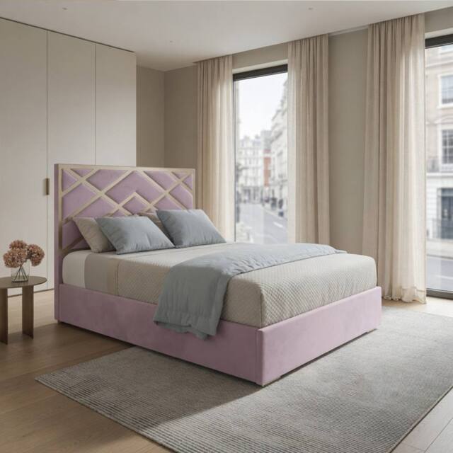 Casani Malton Upholstered Soft Velvet Pink Metal Designer Bed Frame - Size: Super King - image 1